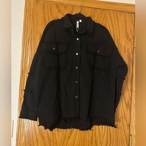 Elan Black Button-Up Rock & Roll Distressed Shacket - NWT - Size L (Oversized)